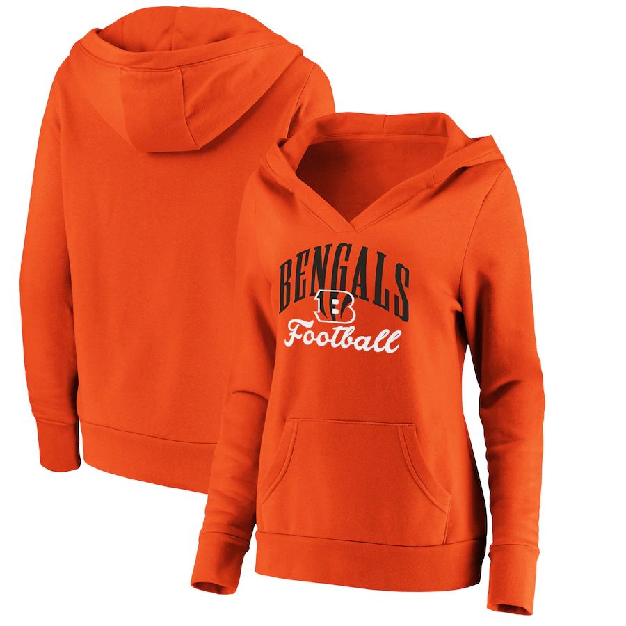 Women Cincinnati Bengals Fanatics Branded Orange Victory Script V-Neck Pullover Hoodie->women nfl jersey->Women Jersey